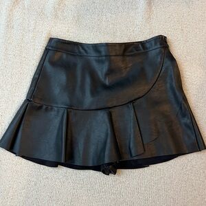 Black Faux Leather Ruffle Skort